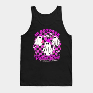 Vintage In October We Wear Pink Halloween Breast Cancer Awareness support Tank Top